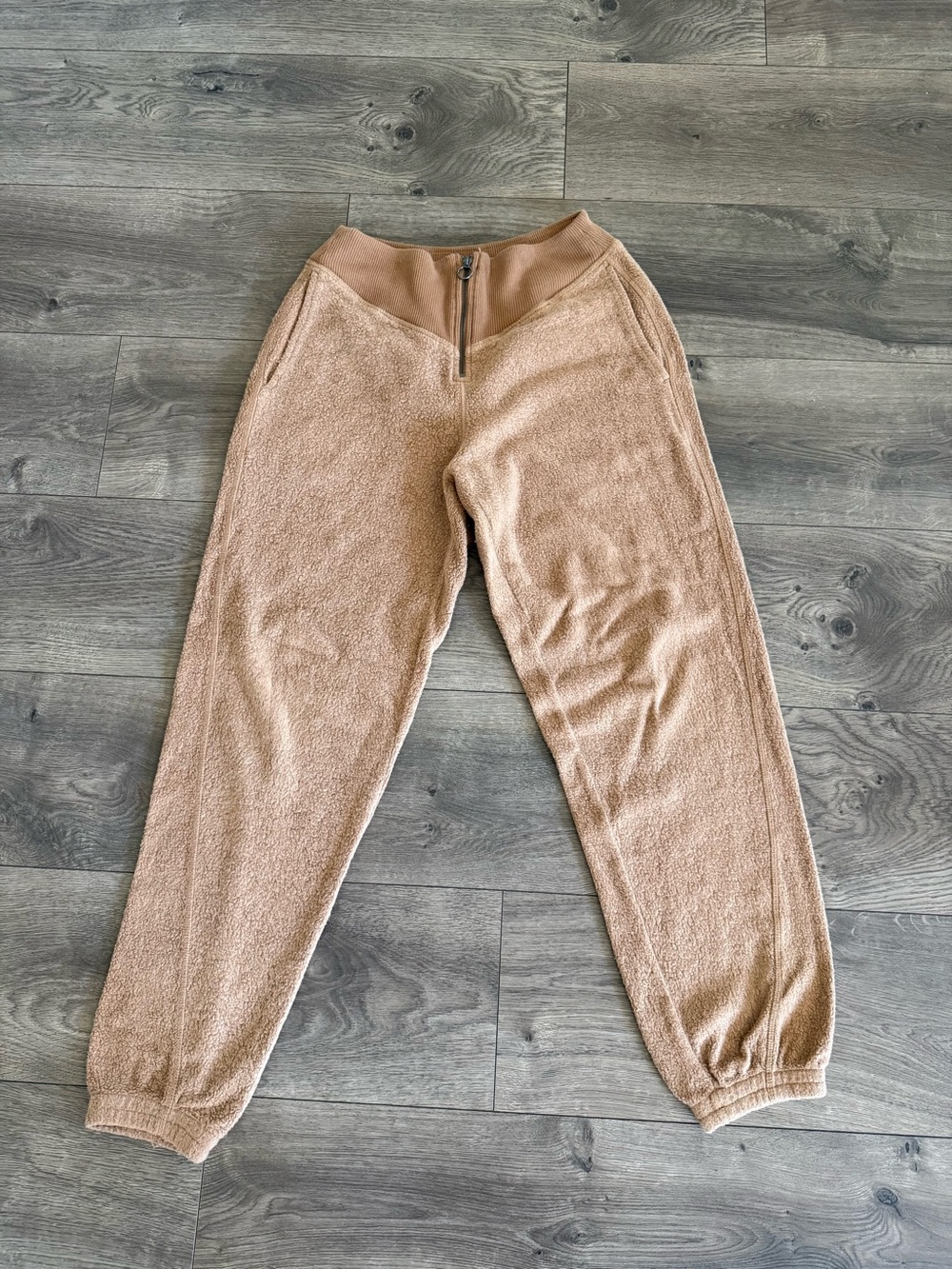 aerie Camel/Tan High-Waist Fleece Joggers with Front Zip